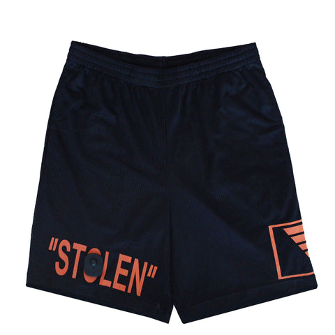 “STOLEN” Mesh Shorts in Black/Prison Yard Orange